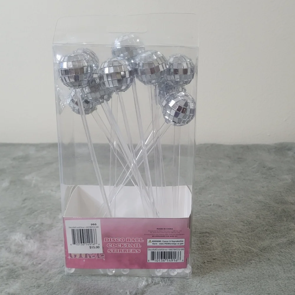 Nifty Girl Silver Disco Ball Cocktail Party Stirrers